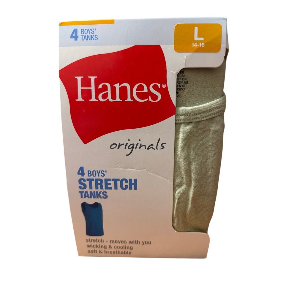 Hanes Originals Boys' Undershirts Tanks, 4-Pack, Size Large LG L 14-16 NEW